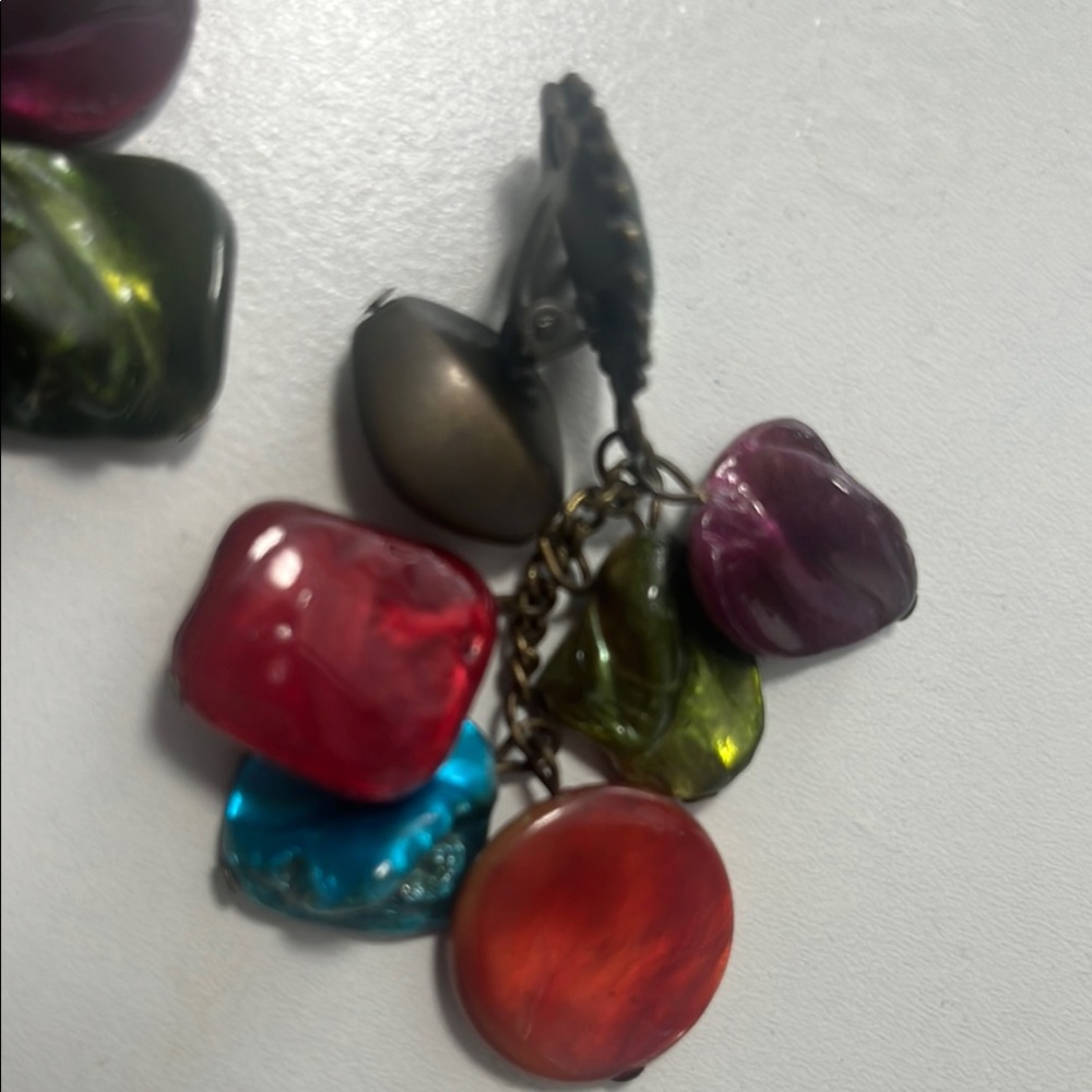 Red and Blue Cluster Earrings with Dangle Design - Picture 2 of 3